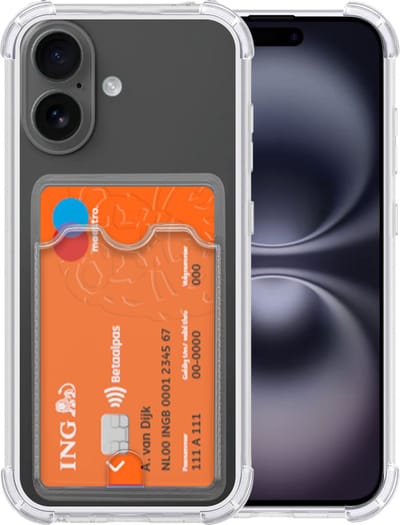 Hoesje Geschikt voor iPhone 16 Plus Hoesje met Pashouder Siliconen Shockproof Case - Arara Backcover- Transparant
