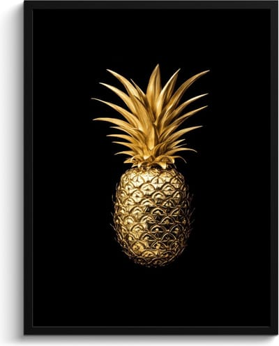 Fotolijst inclusief poster - Posterlijst 60x80 cm - Posters - Ananas - Zwart - Goud - Luxe - Foto in lijst - Keuken decoratie muur - Wanddecoratie accessoires - Muurdecoratie - Schilderijen
