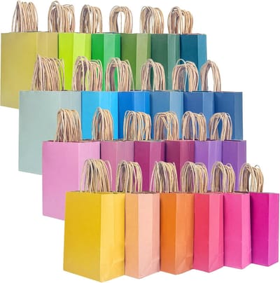 Papieren Cadeauzakjes - Kleurrijke Kraft Zakken - Feestelijke Verpakking - Met Handvatten - 21 cm Hoog - 24 Kleuren