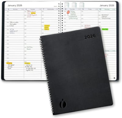 Weekplanner 2026 - Afsprakenboek Maandelijks - Productiviteit Verhogend - Dubbeldraads Binding - 8.5 x 11 Inch - Zwart