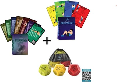 WEBU Workout Dobbelstenen + 51 Running Trainingskaarten + 51 Bodyweight Workout kaarten - Hardlopen - Running – Crossfit - Fitness – Krachttraining - Yoga - Unieke methode