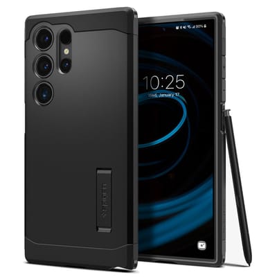Spigen Tough Armor Hoesje Geschikt voor Samsung Galaxy S24 Ultra - Back Cover met Kickstand Zwart