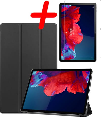 Hoesje Geschikt voor Lenovo Tab P11 Plus - Met Screenprotector - Trifold Bookcase - Hard Cover - Hardcover Book Case - Tablet Hoes - Zwart
