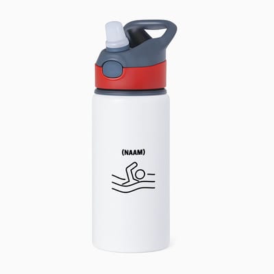 Hacebo® - zwemmer met je eigen naam waterfles met rietje rood - Zwemmen - sport liefhebbers - mensen die houden van zwemmen - zwemdiploma - zwemcadeau - verjaardagscadeau - verjaardag - cadeau - kado - geschenk - gift - water fles - 650ML