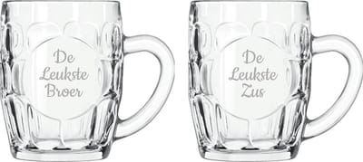Gegraveerde Bierpul 55cl De Leukste Broer-De Leukste Zus