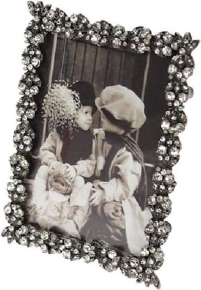 Fotolijst rechthoekig tin met strass - foto 6 x 8,9 cm.
