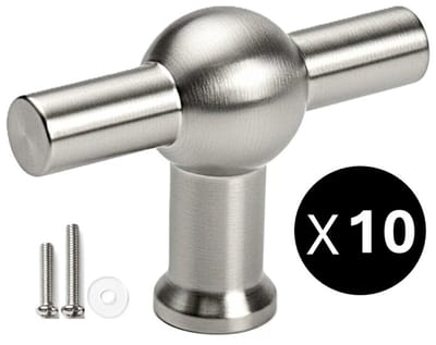 10 X MSQDESIGN Kastknoppen zilver T vorm - Kastknoppen zilver - inclusief schroeven - Deurknopjes zilver voor kast - T - Deurknop zilver - Handgreep zilver - Meubelknop zilver - Deurknopjes zilver - Deurknoppen zilver - Ladeknoppen voor deurtjes