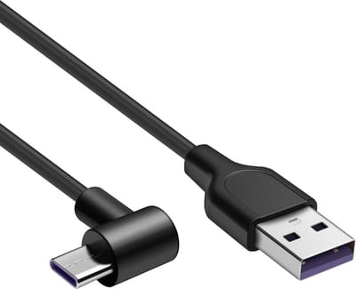 USB C kabel | Laadsnelheid 5V / 2.4A / 12 watt | USB 2.0 | 480 Mb/s | Type A naar C | Male to male | Haaks | Zwart | 1 meter | Allteq