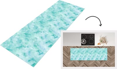 Keukenloper - Loper keuken - Waterverf - Patronen - Turquoise - Aqua - 150x50 cm - Keukenloper vinyl