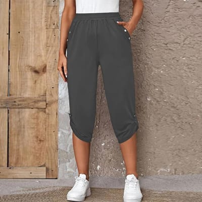 Broeken Dames Zomer Nieuwe Mode Comfort Vrije Tijd Capri Elastische Broeken Vrouwen Joggers Trainingsbroeken Basics XL gray