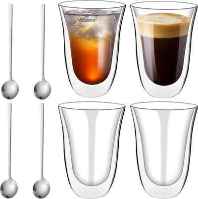 Set van 4 Dubbelwandige 300 ml Koffiemokken - Ideaal voor Cappuccino, Latte en Thee, Borosilicaat Glas voor Feestdagen en Cadeaus