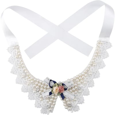 Verstelbare Vlinderdas Huisdier Hond Halsband Mooie Parel Bloem Ketting white