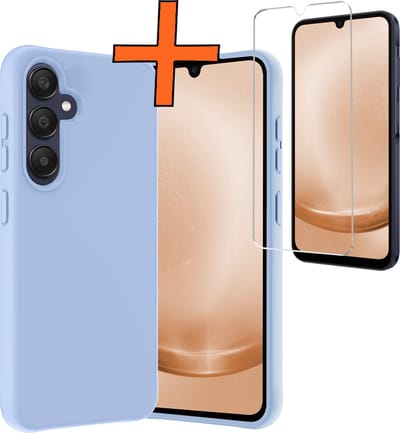 Hoes - Met Screenprotector - Geschikt voor Samsung Galaxy A25 - Sterk & Shockproof - Back Cover - Siliconen Case - Telefoon Hoes - Lichtblauw