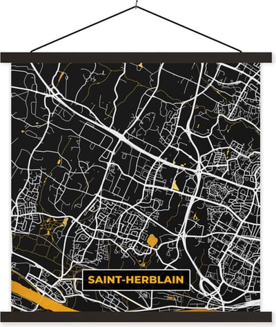 Posterhanger incl. Poster 60x60 cm - Schoolplaat - Kaart – Stadskaart – Saint-Herblain - Plattegrond – Frankrijk - Textielposter - Zwarte latten - Stadskaart
