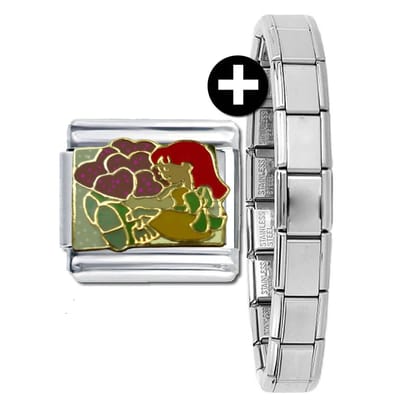 Schakel Bedel - Meisje met 3 Hartjes - plus armband - 9mm Schakel voor Italiaanse Bedelarmband