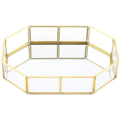 Organisateur de Maquillage Bijoux Vintage Plateau en Verre Miroité Décoratif pour la Maison (Petite taille) beige