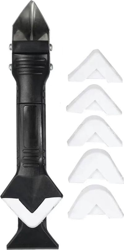 New Age Devi - 3-in-1 kit tool met RVS schraper en kittuit inclusief afstrijkrubber en voegstrijker set voor het afwerken van kit naden en het verwijderen van kit - kit schraper