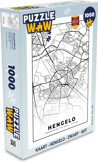Puzzel Kaart - Hengelo - Zwart - Wit - Legpuzzel - Puzzel 1000 stukjes volwassenen