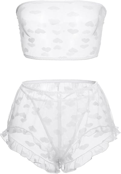 Go Go Gadget - Lingerie setje - Ondergoed - Doorschijnend - Hartjesprint - Wit - Maat M - 2 setjes
