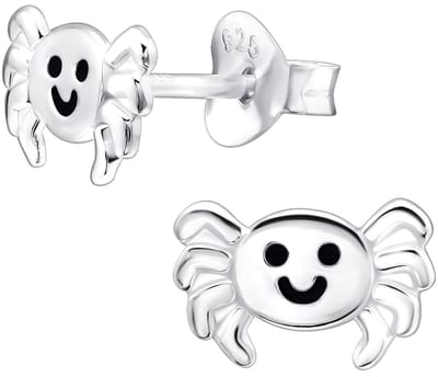 Joy|S - Zilveren spin oorbellen - 8 x 5 mm - zilver met zwarte accentjes - kinderoorbellen - halloween - sterling zilver 925