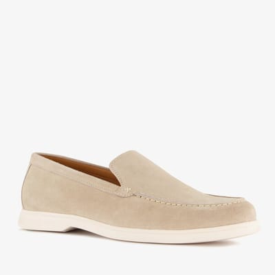 Van Beers suède heren instappers beige - Maat 43 - Echt leer - Uitneembare zool
