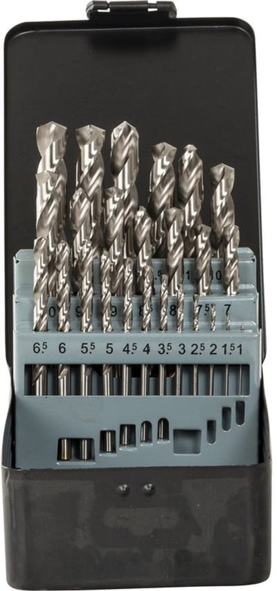 Labor HSS-G 25-delige Metaalborenset, Geslepen met 118 Graden Kruisaanslijping, Dia:1,0 - 13,0 mm / 0,5mm oplopend. In stevige cassette. Per set.