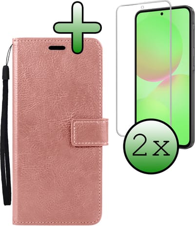 Hoesje Met 2x Screenprotector - Geschikt voor Samsung Galaxy A36 - Luxe Pasjeshouder - Bookcase Portemonee - Flip Case - Kunstleer Book Case - Flipcase Hoes - Book Cover - Walletcase - Portemonneehoes - Rosé goud