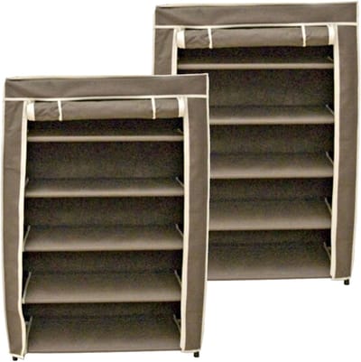 Opvouwbaar camping schoenenrek / schoenenkast - 2x - bruin - 60 x 30 x 88 cm - Kleding/schoenen opbergers - opbergen