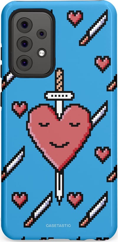 Casetastic hoesje geschikt voor Samsung Galaxy A52 (2021) 5G / Samsung Galaxy A52 (2021) 4G - Dubbellaagse bescherming - Zwaard saga - Fashion Case - Lichtblauw Zwart Koraal