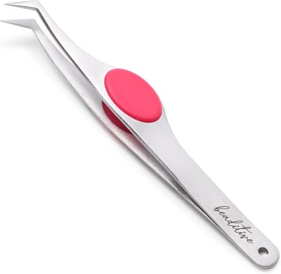 Precisie Pincet - Knutsel Pincet - Kralen en Sieraden - Schuine Punt Gepolsterd - 12x1.5 cm - Fuchsia