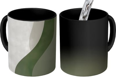 Magische Mok - Foto op Warmte Mokken - Koffiemok - Japandi - Groen - Abstract - Modern - Magic Mok - Beker - 350 ML - Theemok