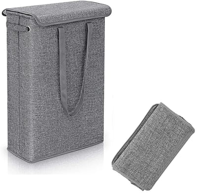 Dailygoods- Wasmand met Deksel - 45 Liter Capaciteit - Katoen/Polyester - Opvouwbaar - Draaggreep - Donkergrijs - Wascontainer