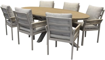 Saigon Salvador dining tuinset ovaal 220x115xH75 cm 7 delig polywood zand