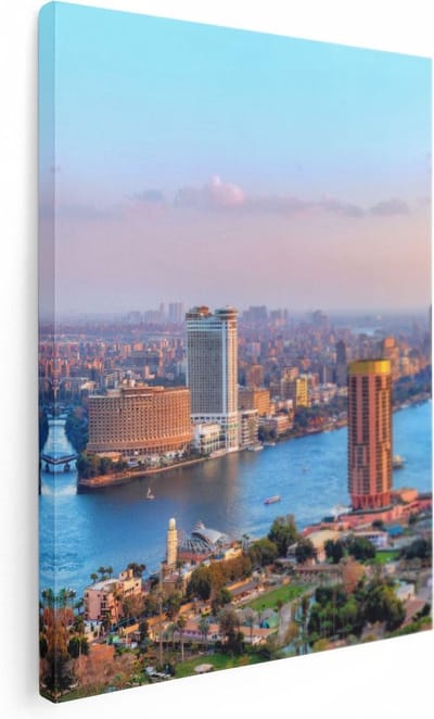 Artaza Canvas Schilderij Stad Egypte - 30x40 cm - Klein - Muurdecoratie Skyline - Wanddecoratie Nijl - Kamer Accessoires