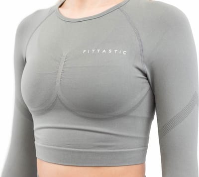 Fittastic Sportswear - Grijze long sleeve sporttop dames - Long sleeve dames Grijs - Long sleeve met duimgat - Sportshirt met lange mouwen - Maat M - Sweat-proof long sleeve - Long sleeve gymwear - Yoga shirt - Running shirt - Dames - M - Grijs