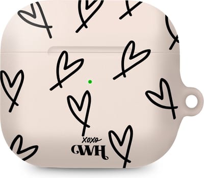 xoxo Wildhearts hoesje geschikt voor AirPods 3 - All Yours - Matte - Ook als telefoonhoesje verkrijgbaar - schokbestendige case - koptelefoon hoesje - Mat - Beschermhoes met hartjesprint - hartjes - Beige - Zwart