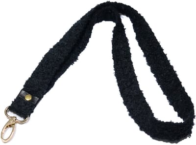 Zwart teddy keycord - bouclé keycord met gouden details - 90 cm - zwart - sleutelkoord handgemaakt - STUDIO Ivana