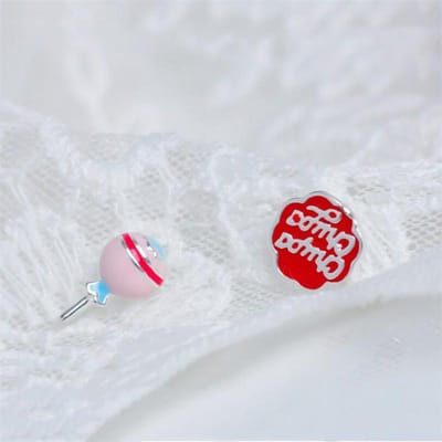 Nouvelle Mode Doux et Adorable Sucette Sucre Bijoux en Argent Sterling 925 Asymétriques Bonbon Rose Populaire Boucles d'Oreilles Puces Époxy E194 red