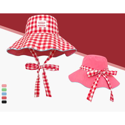 Chapeau de pêcheur à carreaux tendance chapeau de soleil de plage de bord de mer portable des deux côtés chapeau d'été à carreaux protection solaire (as the picture,One Size) pink