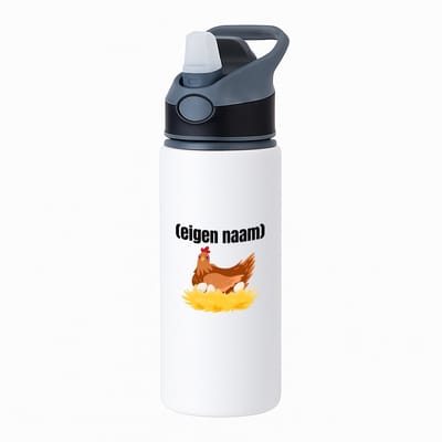 Hacebo® - kip met nest met eigen naam waterfles met rietje zwart - Kippen - kippen liefhebbers - iemand die houdt van kippen - verjaardag - cadeau - kado - water fles - 650ML