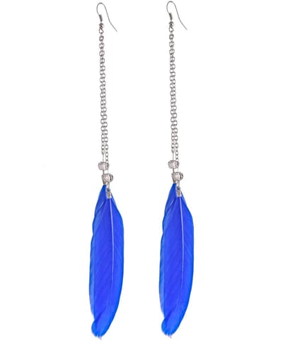 Behave - Oorbellen - Lange Oorhangers met blauwe veren