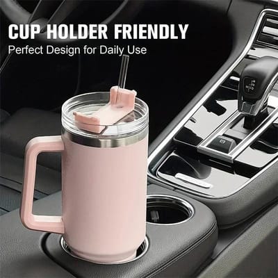 Bouteille d'eau isotherme en acier 304 Mug thermique à café pour voiture Mugs froids Thermos avec poignée Paille pour Sport Cadeau 40oz