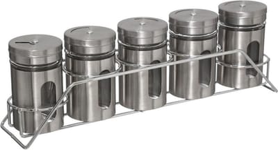 5five Kruidenrekje met 5 kruidenpotjes - 28 cm - RVS - Keukenkruiden potjes - Kruiden bewaren