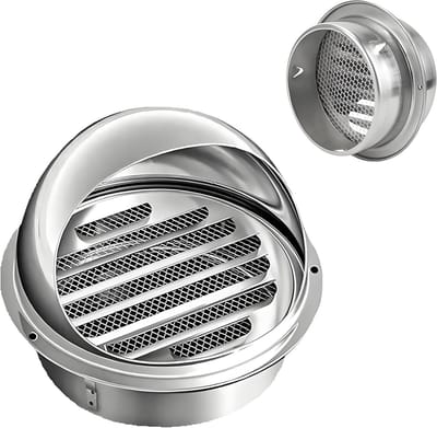 Ventilatierooster Kogelvormig - Afvoerluchtrooster Muur - Luchtstroom Garanderen - Roestvrij Staal Muggennet - 120 mm - Zilver