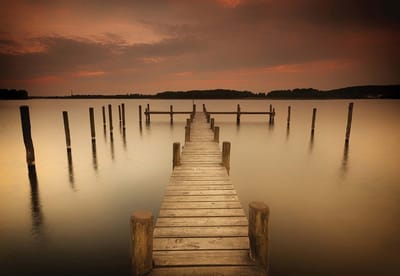 Fotobehang Nature Water Lake Jetty Sepia | XL - 208cm x 146cm | 130g/m2 Vlies