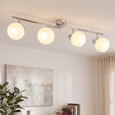 Glitzerlife - Plafondspot Plafondlamp - 4xE14 fitting - draaibare opbouwspots - 350° draaibaar en 90° kantelbaar - glas en ijzer - Ø70cm - wit