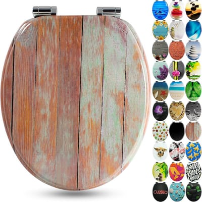 Toiletbril met softclose - WC-bril toiletdeksel - Badkamer vernieuwen - Houten kern met motief - 435 x 375 cm