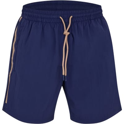 Boss Heren Polyester gestreepte zwembroek Relaxed Fit (Marine)