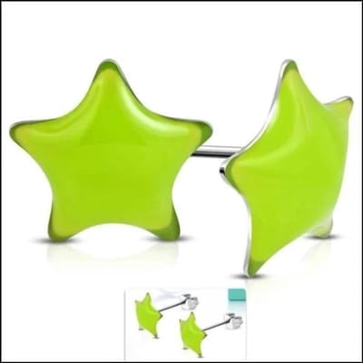 Aramat Jewels | Oorbellen | RVS sterren oorbellen kleurrijk | 9mm / Licht Groen | |9mm | Staal | Kinderen, Volwassenen | Verkleurd niet