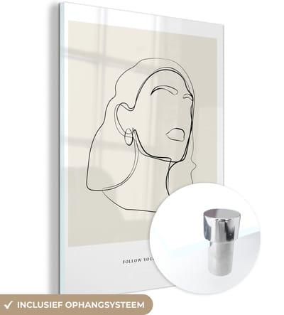 MuchoWow® Glasschilderij 30x40 cm - Schilderij acrylglas - Vrouwen - Line art - Tekst - Quotes - Foto op glas - Schilderijen